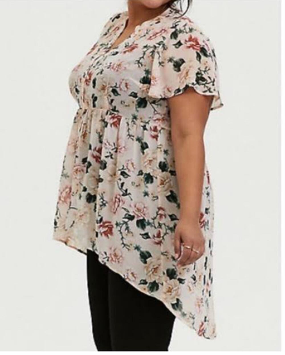 TORRID Top Lexie Sheer Pink Floral High Lo Flutter Sleeve Womens Sz 1 XL 16/18